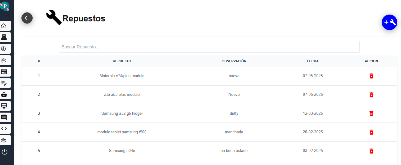 Control de stock de repuestos Gestion481